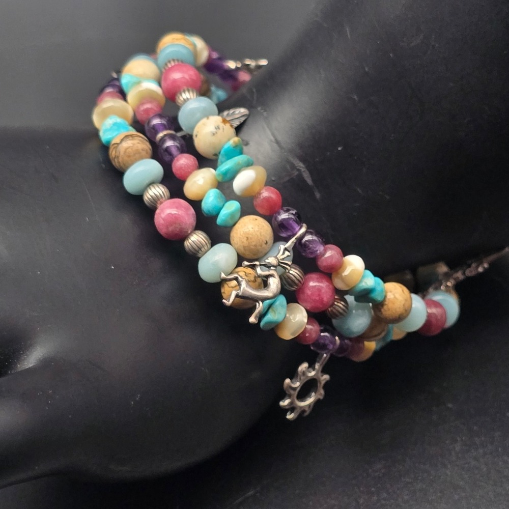 Shube Dakota West Gemstone Wrap Bracelet Sterling Silver Native Charms